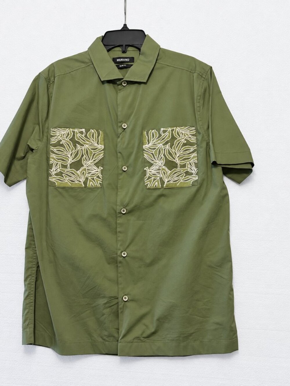 MURANO Crocodile World Collection Green Applique Pocket Short Sleeve Shirt M NEW